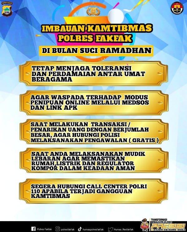 Polres Fakfak Keluarkan Imbauan Kamtibmas di Bulan Suci Ramadhan 1445 H