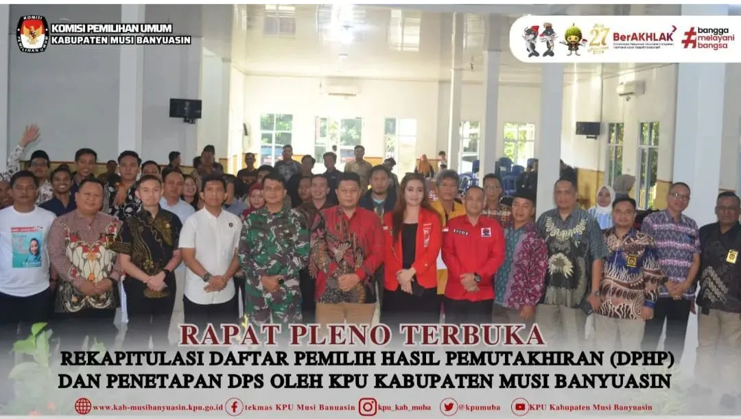 KPU Musi Banyuasin Gelar Rapat Pleno Rekapitulasi DPHP dan DPS untuk Pemilihan Serentak 2024