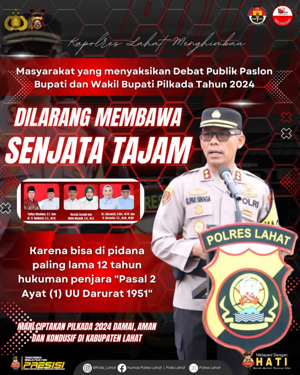Kapolres Lahat Imbau Masyarakat Jelang Debat Publik Kedua Pilkada: Jaga Keamanan dan Ketertiban