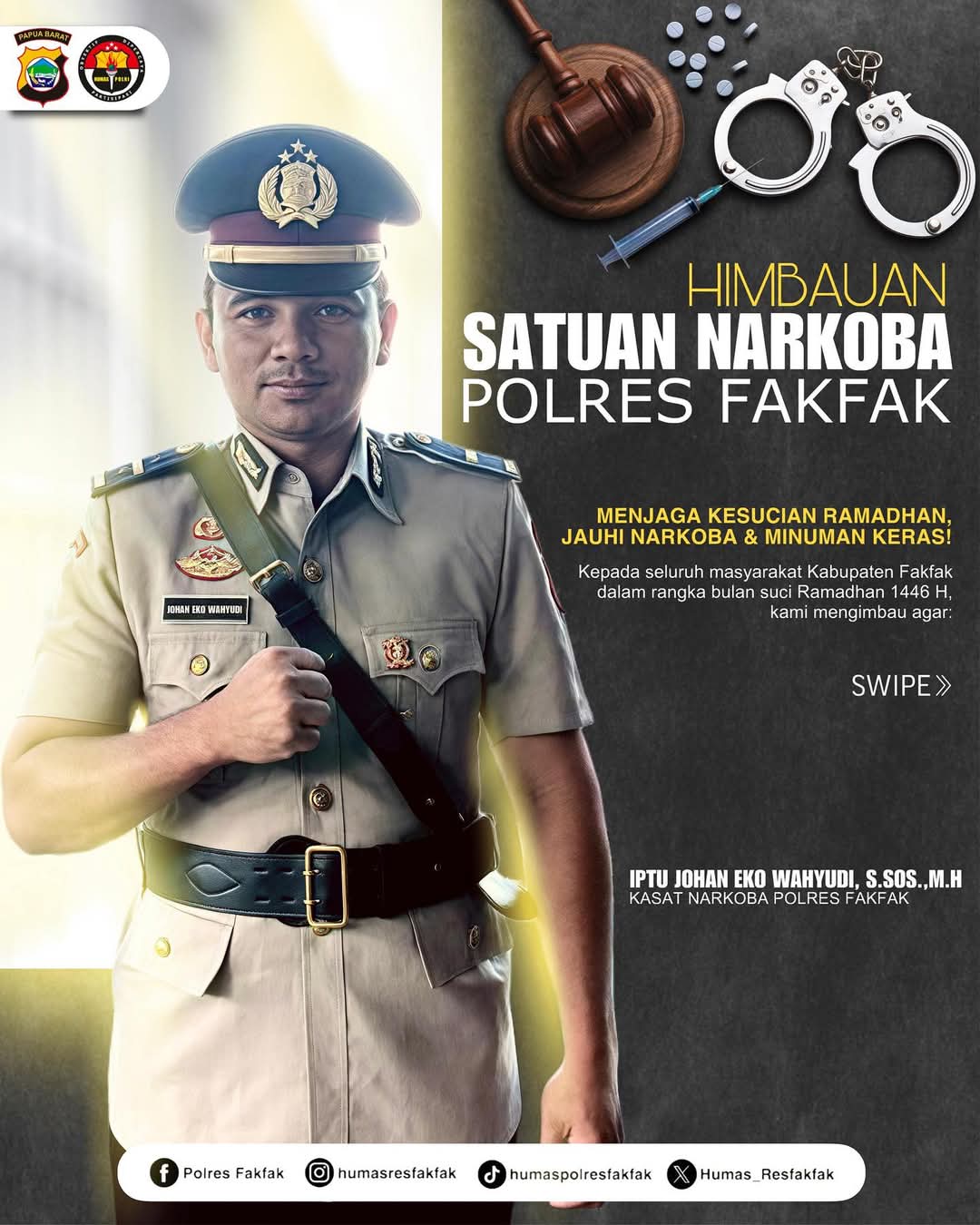 Polres Fakfak Imbau Masyarakat Jauhi Narkoba dan Miras Demi Ketertiban Ramadhan