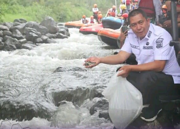 Wali Kota Pagar Alam Tebar 6.500 Benih Ikan di Sungai Ayek Salak hingga Sungai Selangis