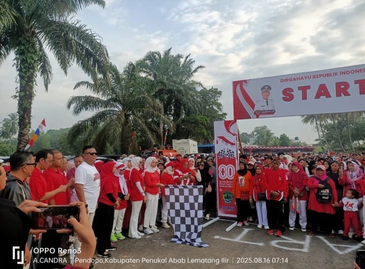 Meriah! Ribuan Warga PALI Ikut Jalan Sehat & Senam Bersama HUT RI ke-80
