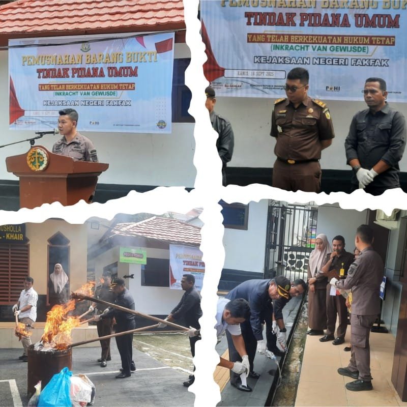 Kejari Fakfak Musnahkan Barang Bukti Kasus Pidum yang Telah Incraht