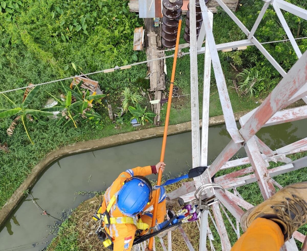 Jelang Hari Sumpah Pemuda, PLN UPT Palembang Bersihkan Benda Asing di Jaringan 70 kV untuk Keandalan Listrik