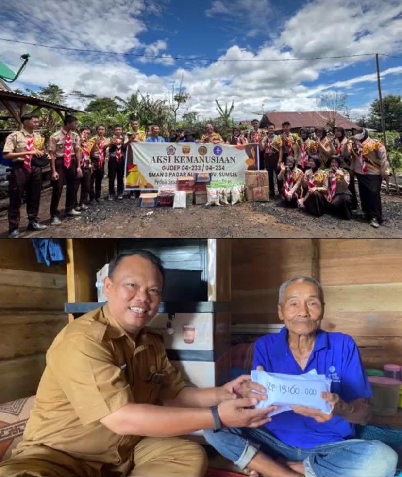 Pramuka SMAN 3 Pagar Alam Salurkan Bantuan Rp19 Juta untuk Korban Kebakaran