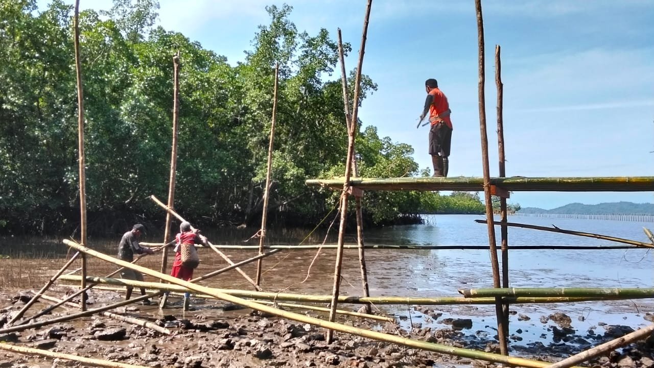 ​TNI dan Rakyat Fakfak Bahu-Membahu Bangun Jembatan Bambu Menuju Pulau Bone