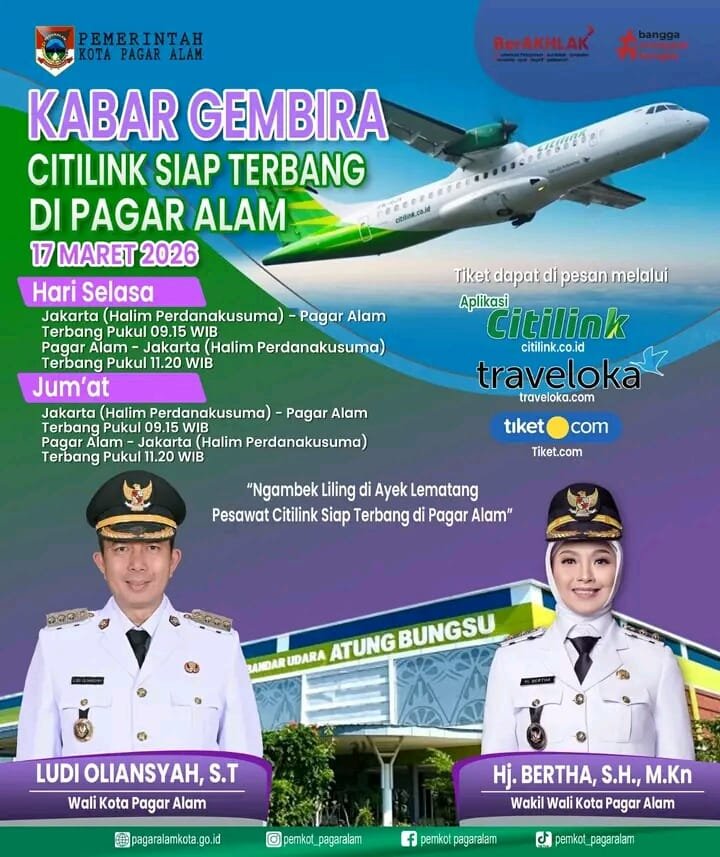 Jelang Lebaran 2026, Citilink Buka Penerbangan Halim-Pagar Alam Dua Kali Seminggu
