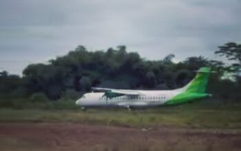 Pendaratan Perdana Citilink di Pagar Alam Disambut Water Salute