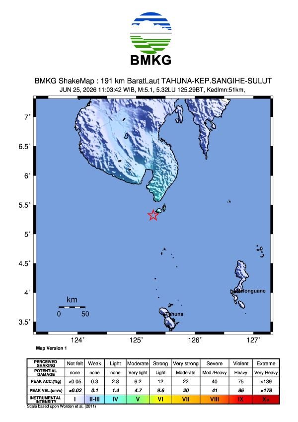 Gempa M5,3 di Mindanao Filipina Terasa hingga Sangihe