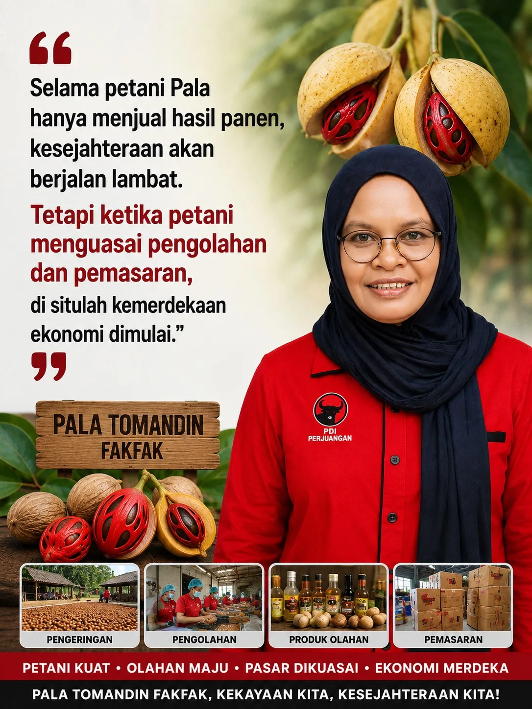 Wujudkan Kemerdekaan Ekonomi, Siti Hajar Uswanas Dorong Petani Pala Fakfak Kuasai Rantai Industri