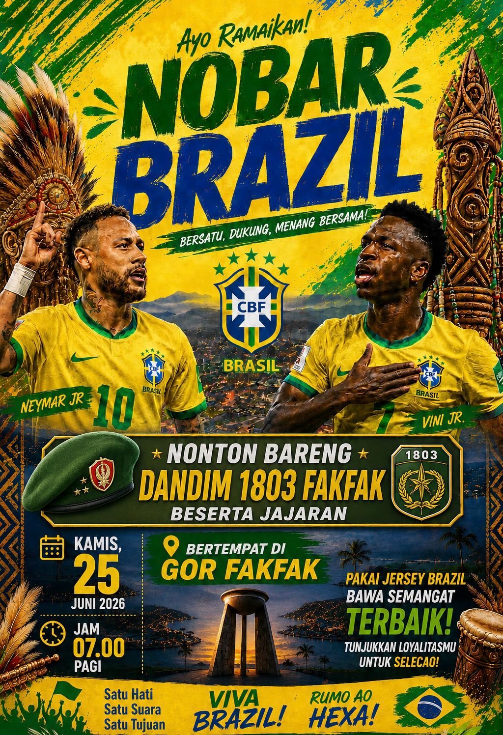 Pererat Kebersamaan, Dandim 1803/Fakfak Gelar Nonton Bareng Timnas Brazil di GOR Fakfak