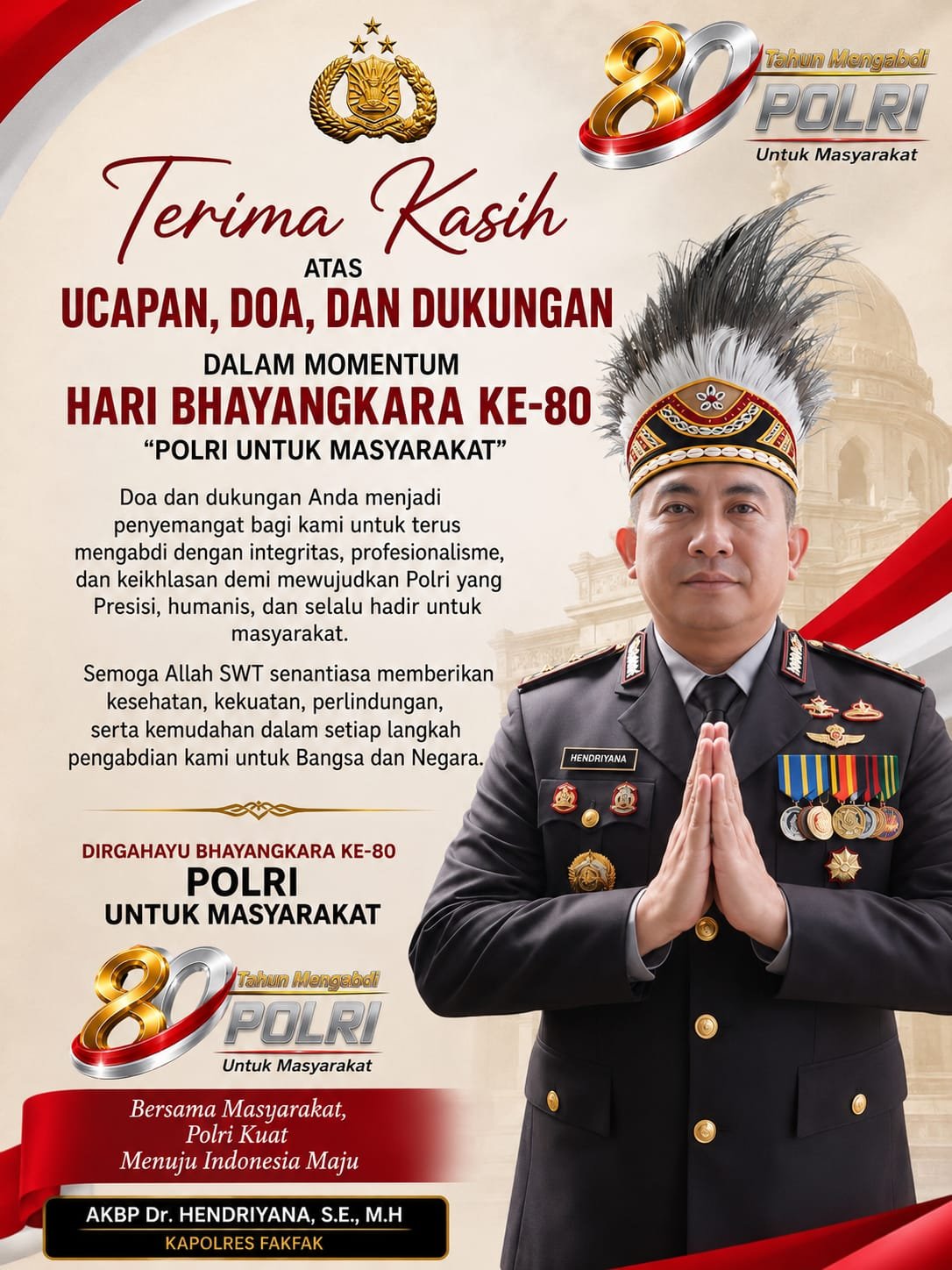 Pesan Hendriyana di Momen HUT Bhayangkara ke-80: Apresiasi Dukungan Warga dan Komitmen Pelayanan Humanis