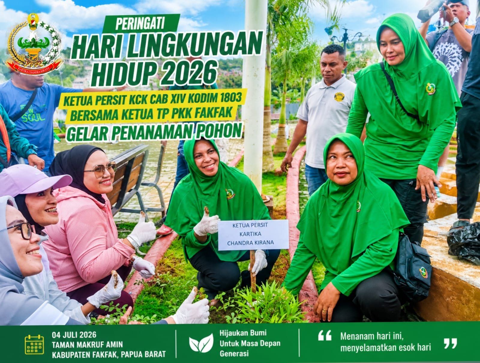 Hijaukan Fakfak, Persit Kodim 1803 dan TP PKK Tanam Pohon di Taman Ma’ruf Amin