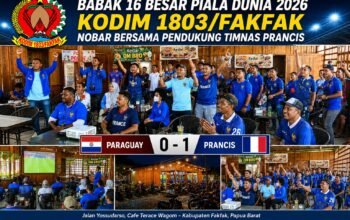Sorak Pendukung Pecah! Kodim 1803/Fakfak Nobar Kemenangan Prancis di Babak 16 Besar Piala Dunia 2026