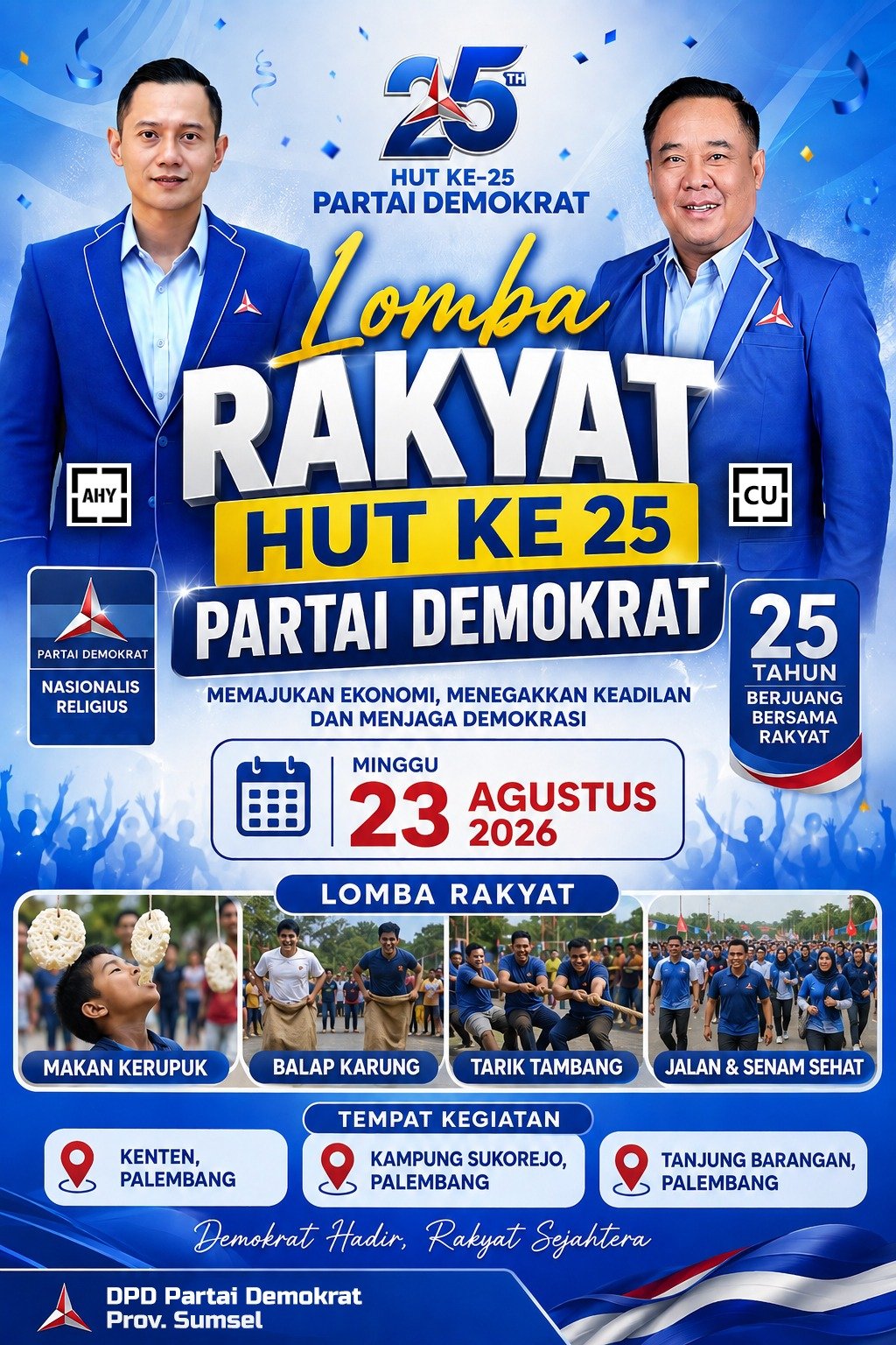 Meriahkan HUT Demokrat ke-25 dan HUT RI ke-81, Demokrat Sumsel Gelar Lomba Rakyat Serentak