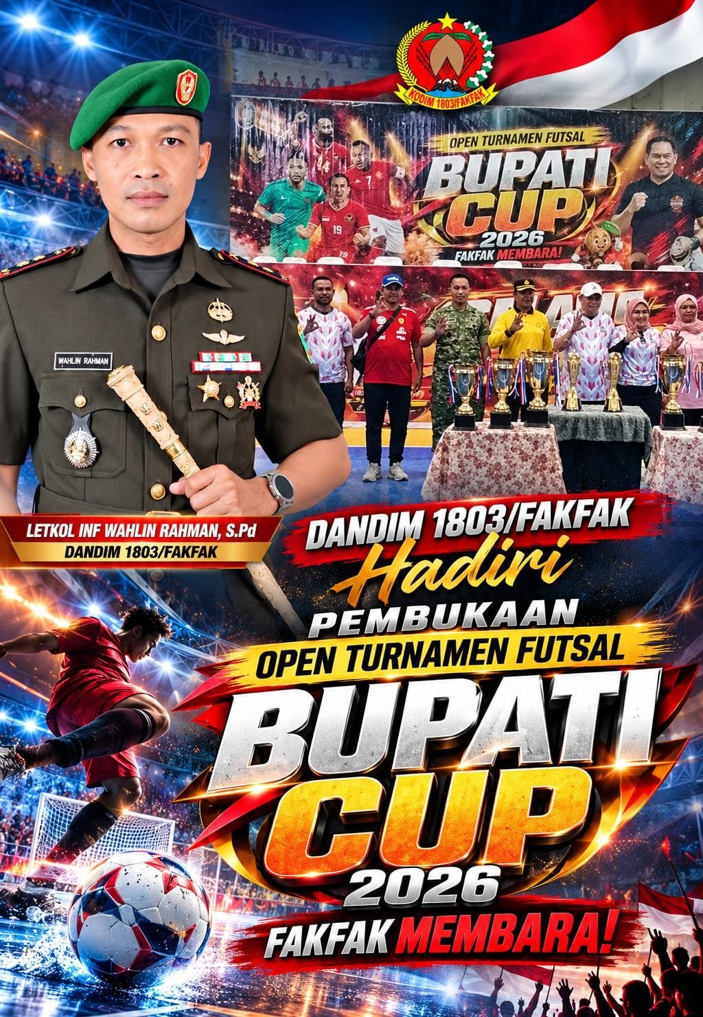Open Turnamen Futsal Bupati Cup 2026 Resmi Dibuka, Dandim 1803/Fakfak Dorong Sportivitas Generasi Muda.