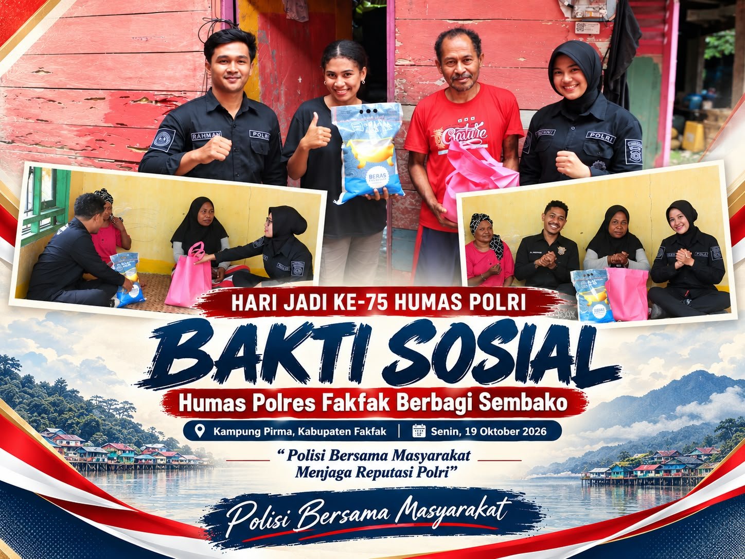 Humas Polres Fakfak Berbagi Sembako untuk Warga Kampung Pirma, Sambut Hari Jadi ke-75